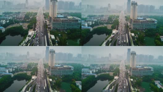 中国白天时间武汉城市景观交通街道道路航拍河滨全景4k时间推移高清在线视频素材下载