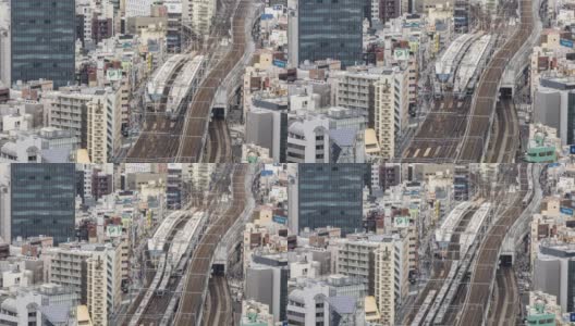 4K T/L HA TD高角度的地铁车站蜿蜒通过彼此在东京，日本高清在线视频素材下载