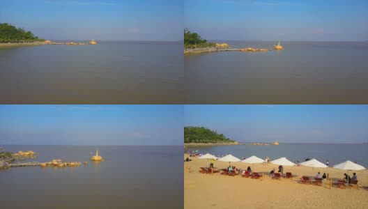 珠海市艳阳天著名渔女纪念碑海滩航拍全景4k中国高清在线视频素材下载