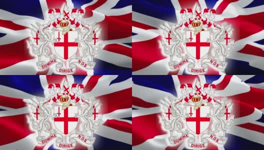 英国国旗视频在风中飘扬，半白色背景为文字。现实的英国国旗背景。英国国旗循环特写镜头。英国伦敦国家旗帜视频为电影，新闻高清在线视频素材下载