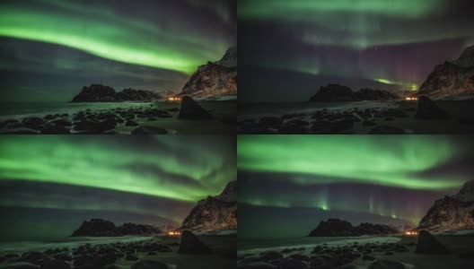 挪威罗浮敦群岛上空北极光的时间流逝高清在线视频素材下载