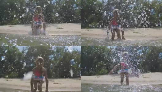 孩子在河里打圈溅水高清在线视频素材下载