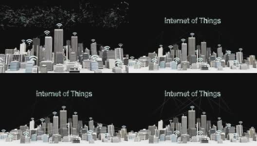 智慧城市上的东西Wi-Fi图标，连接网格错别字“物联网”概念。高清在线视频素材下载