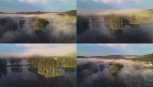 晨雾映湖，日出照高清在线视频素材下载