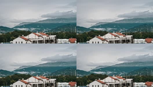 时间在流逝，山村在下雨，秋天阳光灿烂。乌云迅速地掠过天空。4 k高清在线视频素材下载