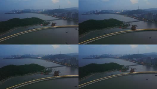 夜景航拍4k中国珠海湾城市全景高清在线视频素材下载