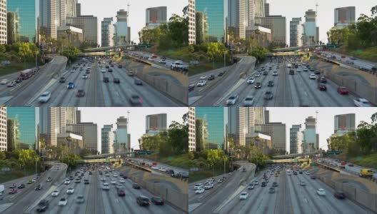 日落时分的洛杉矶市区高速公路高清在线视频素材下载