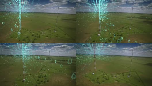 天线通信天线采用信号数字信息流概念通信蜂窝手机中继塔。长针。高清在线视频素材下载