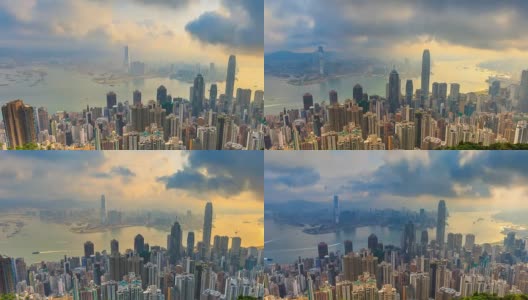 香港城市景观高视点香港太平山顶，中国4K延时(摇摄)高清在线视频素材下载