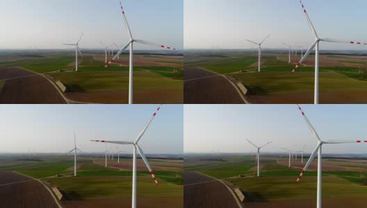 空中的风车农场。电力能源生产高清在线视频素材下载