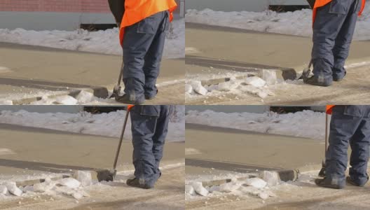 街道清洁工在劈压雪高清在线视频素材下载