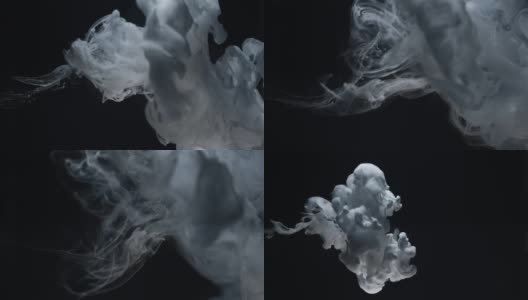 概念艺术:水中的白色油漆，慢动作中的烟雾高清在线视频素材下载