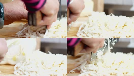 准备饺子和切卷心菜高清在线视频素材下载
