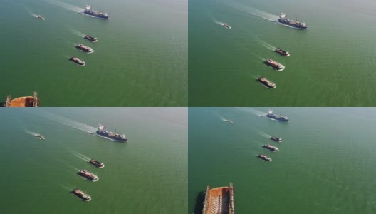 无人机镜头集装箱船和化工油轮炼油工业货物高清在线视频素材下载