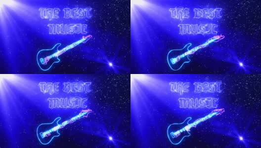 霓虹灯电吉他在太空中闪烁着电光和文字高清在线视频素材下载