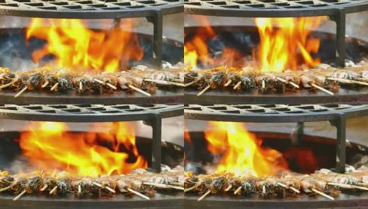 在烤架上烤虎虾高清在线视频素材下载