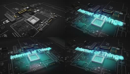 CPU芯片电路、人工智能技术上的“物联网”全息排版。高清在线视频素材下载