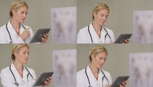 女性理疗师使用数码平板电脑高清在线视频素材下载