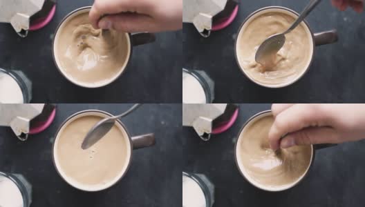 把糖倒进咖啡高清在线视频素材下载