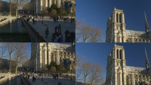 法国阳光明媚的一天，巴黎著名的巴黎圣母院双层巴士乘坐全景4k高清在线视频素材下载