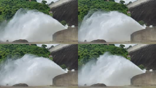 Khun Dan Prakan Chon大坝是一座大型混凝土大坝，在雨季放水。地址在泰国那空那育省。超级慢动作高清在线视频素材下载
