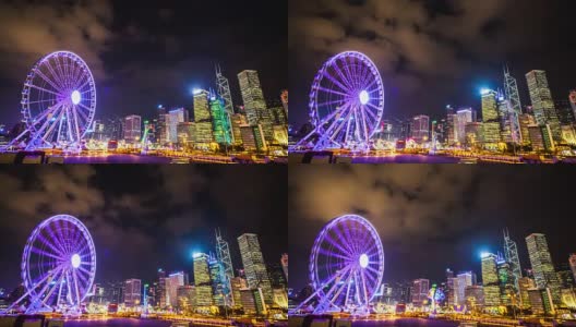 色彩斑斓的摩天轮与黑暗的天空。香港。间隔拍摄高清在线视频素材下载