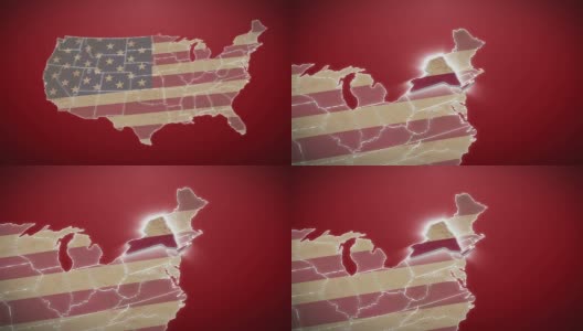 美国地图，纽约退出，所有州可用。红色的高清在线视频素材下载