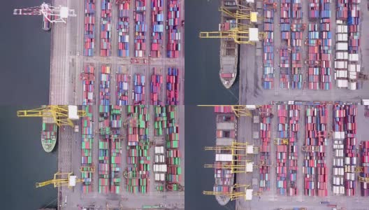 鸟瞰深水港进出口集装箱码头集装箱船及商业物流高清在线视频素材下载