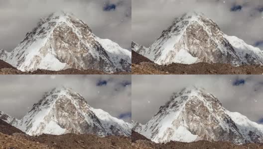 尼泊尔白雪覆盖的岩石山高清在线视频素材下载