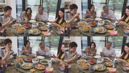 三代亚洲家庭的服务和在家吃午餐高清在线视频素材下载