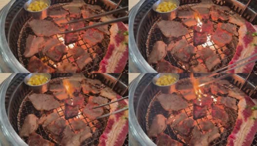 火焰烤牛排，日式烧肉高清在线视频素材下载