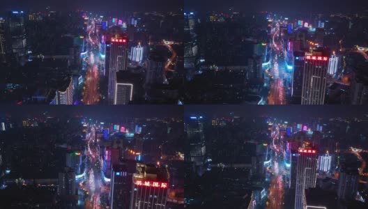 夜间照明长沙市区交通街道道路航拍4k中国全景图高清在线视频素材下载