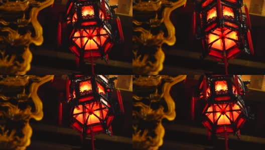 在越南岘港市附近的一座佛教寺庙里，中国红灯笼在旋转高清在线视频素材下载