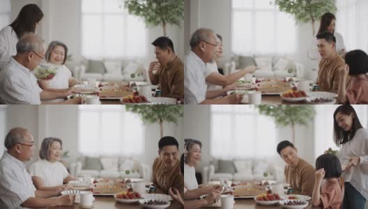 亚洲家庭在家里共进午餐高清在线视频素材下载