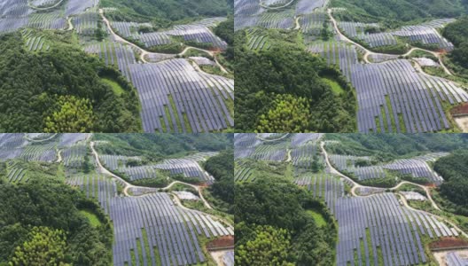 在山顶俯瞰宏伟的太阳能农场高清在线视频素材下载