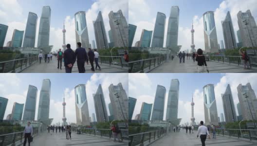 通过东方明珠大厦和陆家嘴商业区摩天大楼，可以看到浦东的天际线，中国上海。高清在线视频素材下载