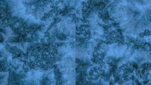 蓝色抽象高分辨率分形视频，纹理让人想起窗户蕨类和霜花在一个非常寒冷的日子。高清在线视频素材下载
