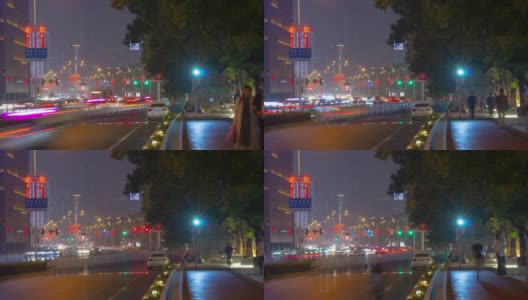 长沙市夜间照明交通街道边全景时间间隔4k中国高清在线视频素材下载