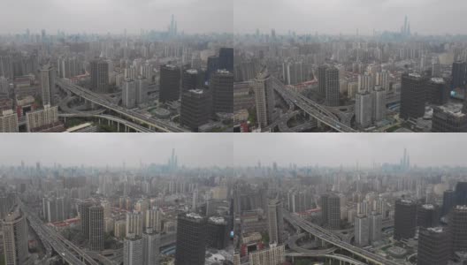 白天无人机拍摄的上海城市天际线，中国4k视频高清在线视频素材下载