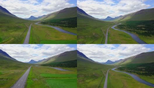 汽车通过美丽的冰岛乡村鸟瞰图高清在线视频素材下载