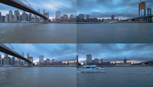 纽约市天际线从布鲁克林桥到曼哈顿桥在小飞象，纽约布鲁克林高清在线视频素材下载