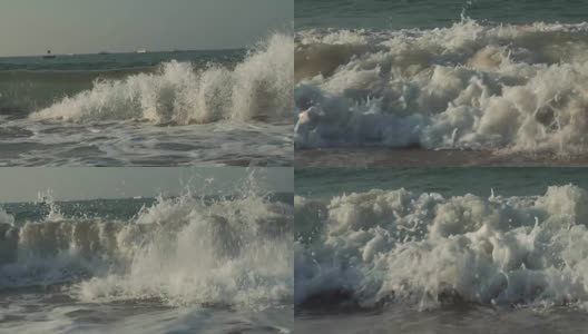 大东海海滩上南海大浪的慢镜头录像高清在线视频素材下载