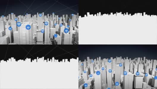 智慧城市上的无线科技图标，连接互联网网络。高清在线视频素材下载