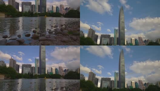 白天时间深圳城市公园湖岸全景4k中国高清在线视频素材下载