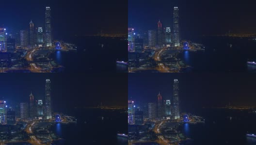 香港城市夜晚照亮市中心湾屋顶全景4k中国高清在线视频素材下载