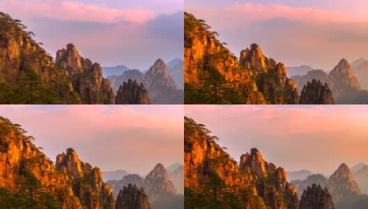 4K时间流逝日出风景黄山国家公园，雾景，(黄山)安徽，中国高清在线视频素材下载