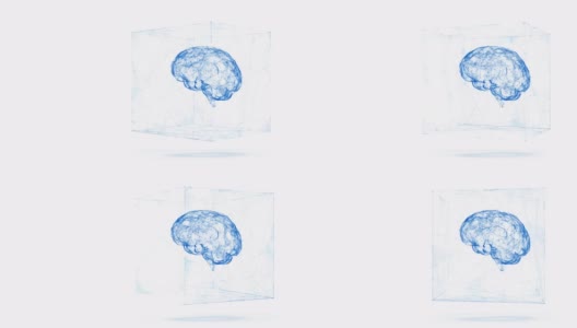 三维抽象未来科学动画大脑线框在数字立方体高清在线视频素材下载