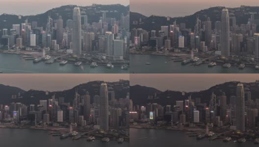 延时:航拍香港市中心日落高清在线视频素材下载