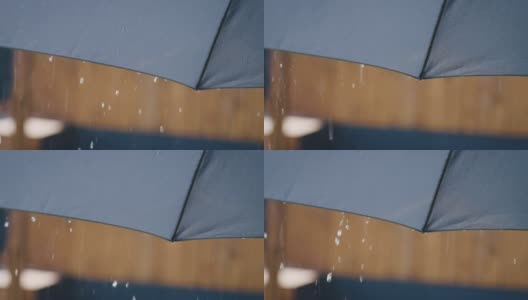 灰色雨伞关闭。雨点从伞面上流下来高清在线视频素材下载