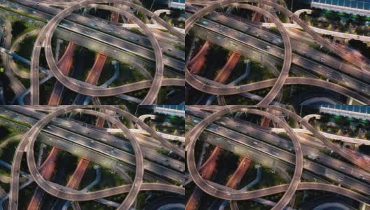 十字路口立体高架桥抽象线夜景鸟瞰图高清在线视频素材下载
